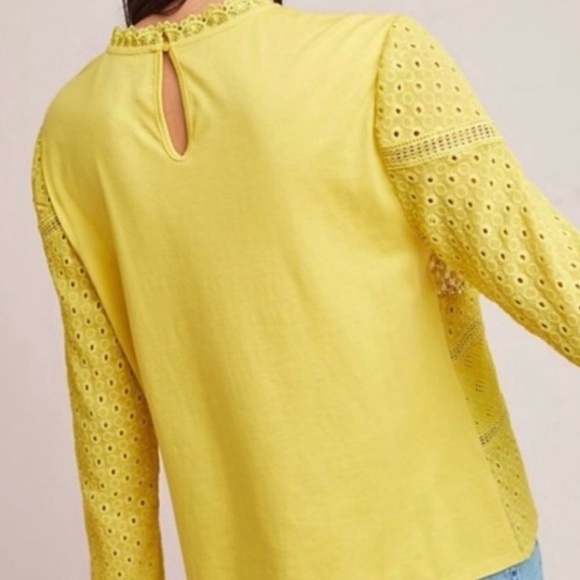 James Coviello Burnham, Lace, Yellow, Long Sleeve, Eyelet, High Neck, Top, XS - Picture 4 of 10